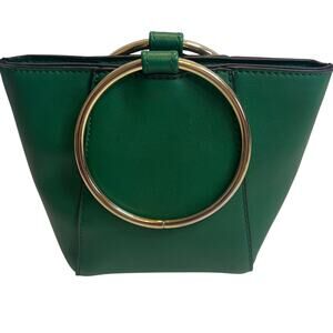 CoLab Christopher Kon Round Gold Handle Chain Crossbody Green Vegan Leather Bag